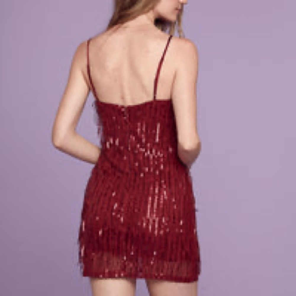 Trixxi Burgundy Sequin Fringe Dress
